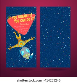 Vector illustration in flat style about outer space. Planets in the universe. Greeting card