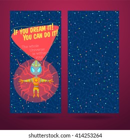 Vector illustration in flat style about outer space. Planets in the universe. Greeting card