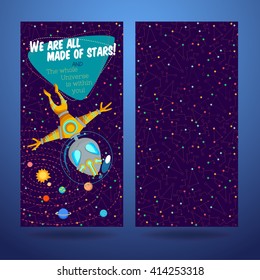Vector illustration in flat style about outer space. Planets in the universe. Greeting card