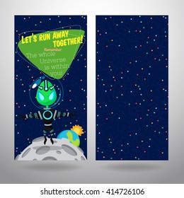 Vector illustration in flat style about outer space. Planets in the universe. Greeting card