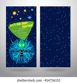 Vector illustration in flat style about outer space. Planets in the universe. Greeting card
