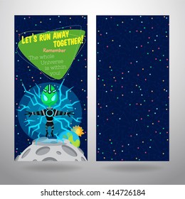 Vector illustration in flat style about outer space. Planets in the universe. Greeting card