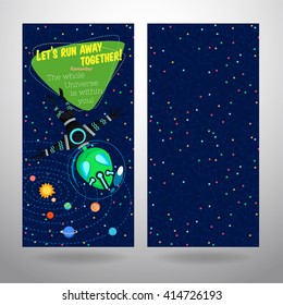 Vector illustration in flat style about outer space. Planets in the universe. Greeting card