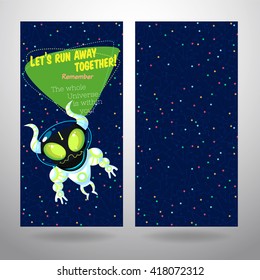Vector illustration in flat style about outer space. Planets in the universe. Greeting card