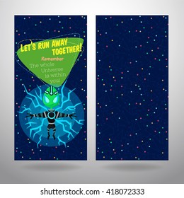 Vector illustration in flat style about outer space. Planets in the universe. Greeting card