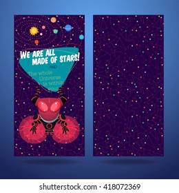 Vector illustration in flat style about outer space. Planets in the universe. Greeting card