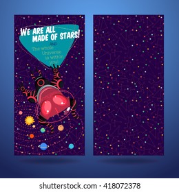 Vector illustration in flat style about outer space. Planets in the universe. Greeting card