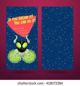 Vector illustration in flat style about outer space. Planets in the universe. Greeting card