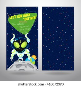Vector illustration in flat style about outer space. Planets in the universe. Greeting card