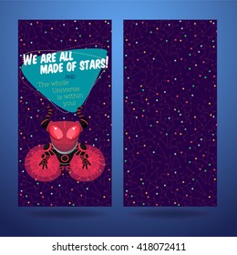 Vector illustration in flat style about outer space. Planets in the universe. Greeting card