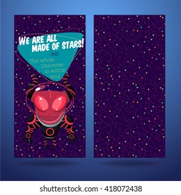 Vector illustration in flat style about outer space. Planets in the universe. Greeting card