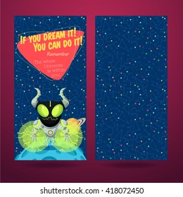 Vector illustration in flat style about outer space. Planets in the universe. Greeting card