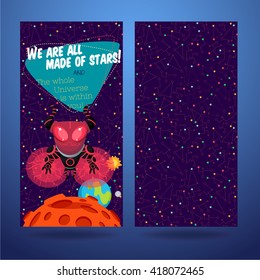 Vector illustration in flat style about outer space. Planets in the universe. Greeting card