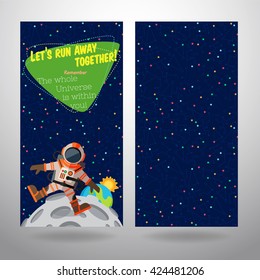 Vector illustration in flat style about outer space. Planets in the universe. Greeting card