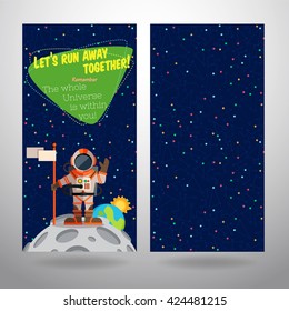 Vector illustration in flat style about outer space. Planets in the universe. Greeting card