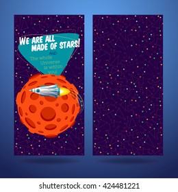 Vector illustration in flat style about outer space. Planets in the universe. Greeting card
