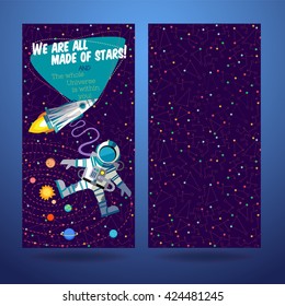 Vector illustration in flat style about outer space. Planets in the universe. Greeting card