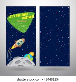 Vector illustration in flat style about outer space. Planets in the universe. Greeting card