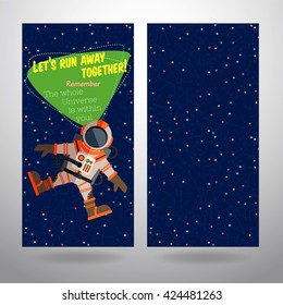 Vector illustration in flat style about outer space. Planets in the universe. Greeting card