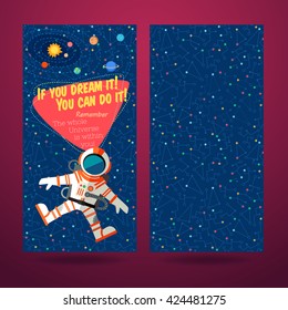 Vector illustration in flat style about outer space. Planets in the universe. Greeting card