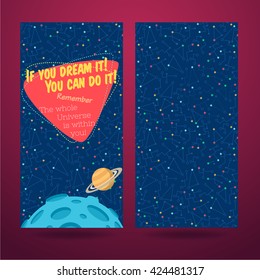 Vector illustration in flat style about outer space. Planets in the universe. Greeting card