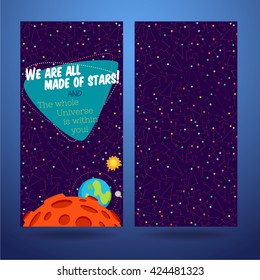 Vector illustration in flat style about outer space. Planets in the universe. Greeting card