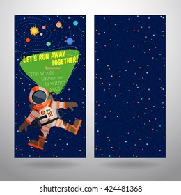 Vector illustration in flat style about outer space. Planets in the universe. Greeting card