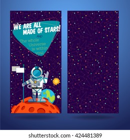 Vector illustration in flat style about outer space. Planets in the universe. Greeting card
