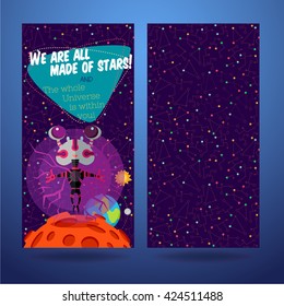 Vector illustration in flat style about outer space. Planets in the universe. Greeting card