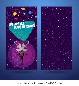 Vector illustration in flat style about outer space. Planets in the universe. Greeting card