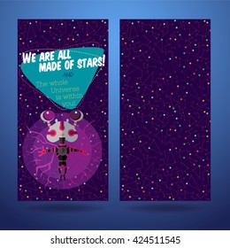 Vector illustration in flat style about outer space. Planets in the universe. Greeting card