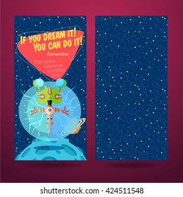 Vector illustration in flat style about outer space. Planets in the universe. Greeting card
