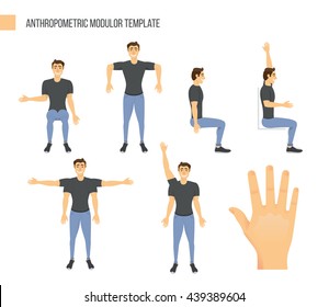 vector illustration of a flat style of abstract people Modulor ergonomic anthropometric dimensions of the correct location of the desktop. good team teamwork