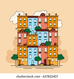 Vector illustration in flat style - abstract city concept. Urban landscape for banners and websites headers