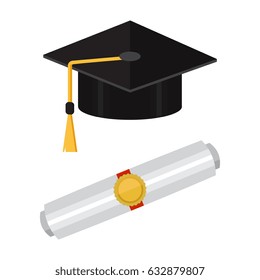 Vector illustration in the flat style. Academic graduation cap isolated on the background.