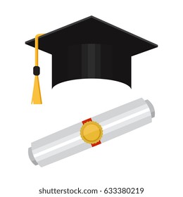 Vector illustration in the flat style. Academic graduation cap isolated on the background.