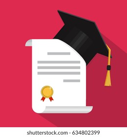Vector illustration in the flat style. Academic graduation cap isolated on the background.