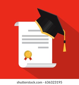 Vector illustration in the flat style. Academic graduation cap isolated on the background.