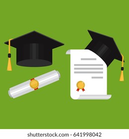 Vector illustration in the flat style. Academic graduation cap isolated on the background.