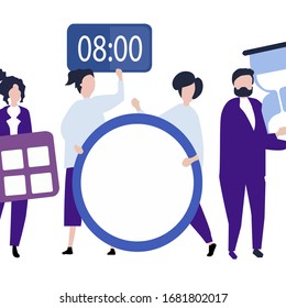  Ilustración vectorial, estilo plano. Contabilidad de horas de trabajo.