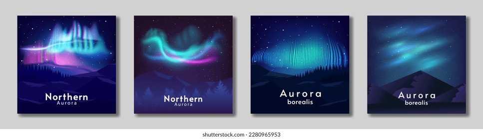 Vector illustration, flat style. Aurora card. Design for card, banner, postcard, gift card. 