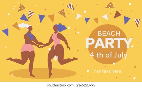 vector illustration in a flat style, a banner for the site. beach party invitation. two tanned girls dancing