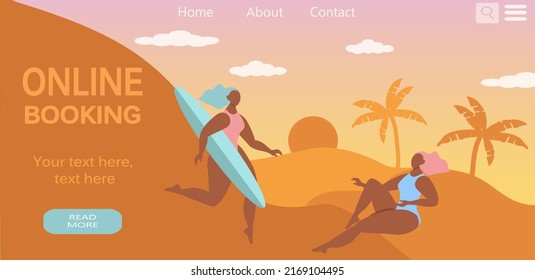 vector illustration in a flat style, a banner for a website on the topic of online travel booking.