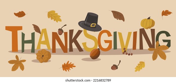 vector illustration in flat style - banner on thanksgiving day theme
