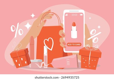 vector illustration in flat style, banner for site black friday sales cosmetic store