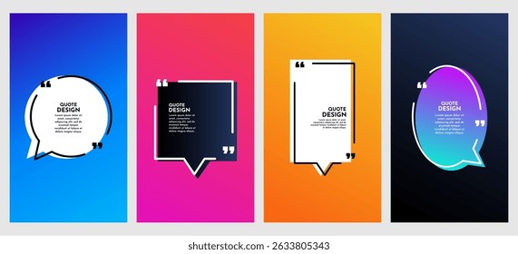 Vector illustration. Flat style banners set. Quote frames blank template. Isolated textbox. Citation empty speech bubbles on color background. Simple shapes. Design for flyer, leaflet, voucher, ads