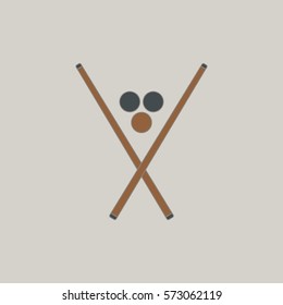 Vector illustration in flat style billiard balls and cues
