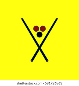 Vector illustration in flat style billiard balls and cues