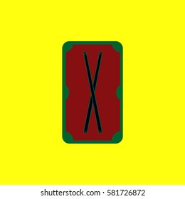 Vector illustration in flat style billiard pool table and cues