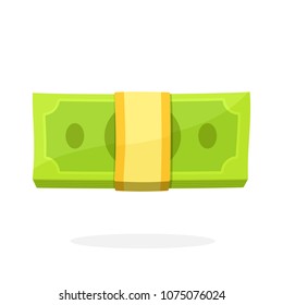 Vector illustration in flat  style. The bundle of paper money. View directly from the front. Banknotes in the pile. United states dollars. Isolated on white background